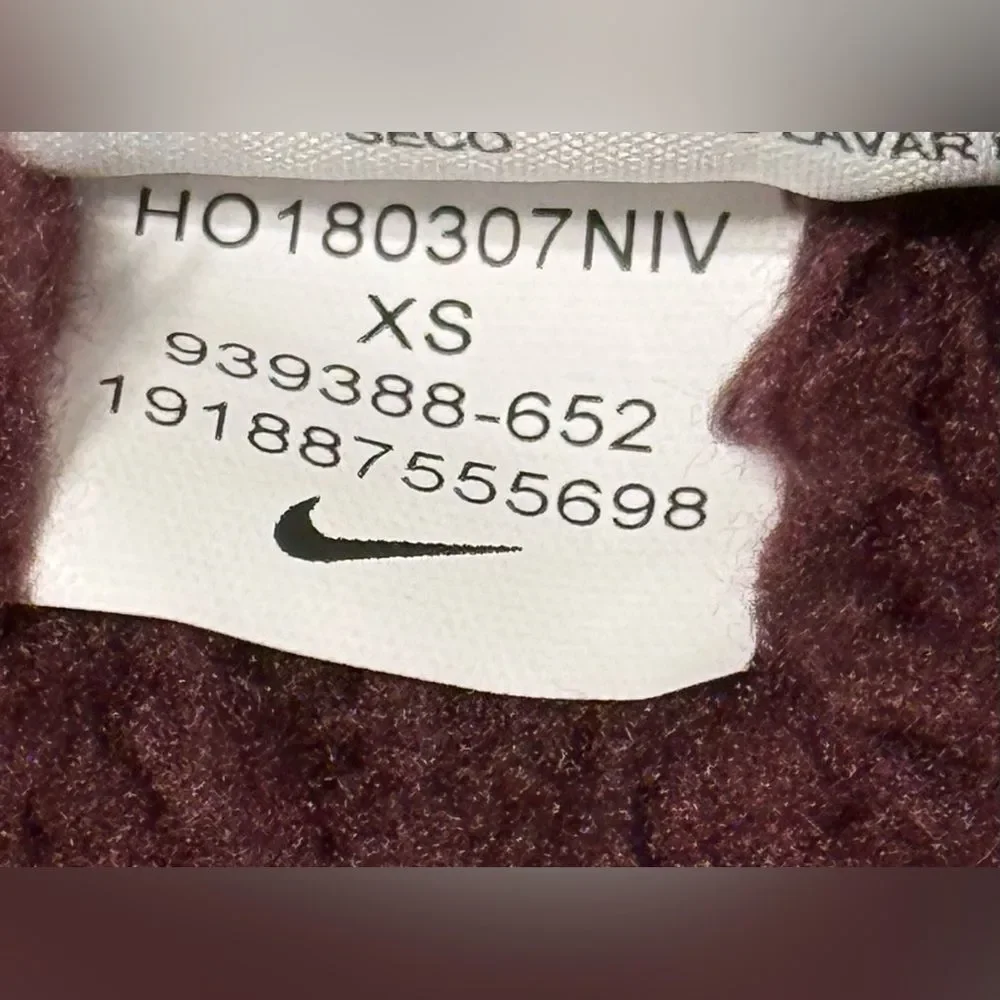 Burgundy Cream Chevron Color-Block Sherpa Cropped Full Zip Jacket Nike XS Extra